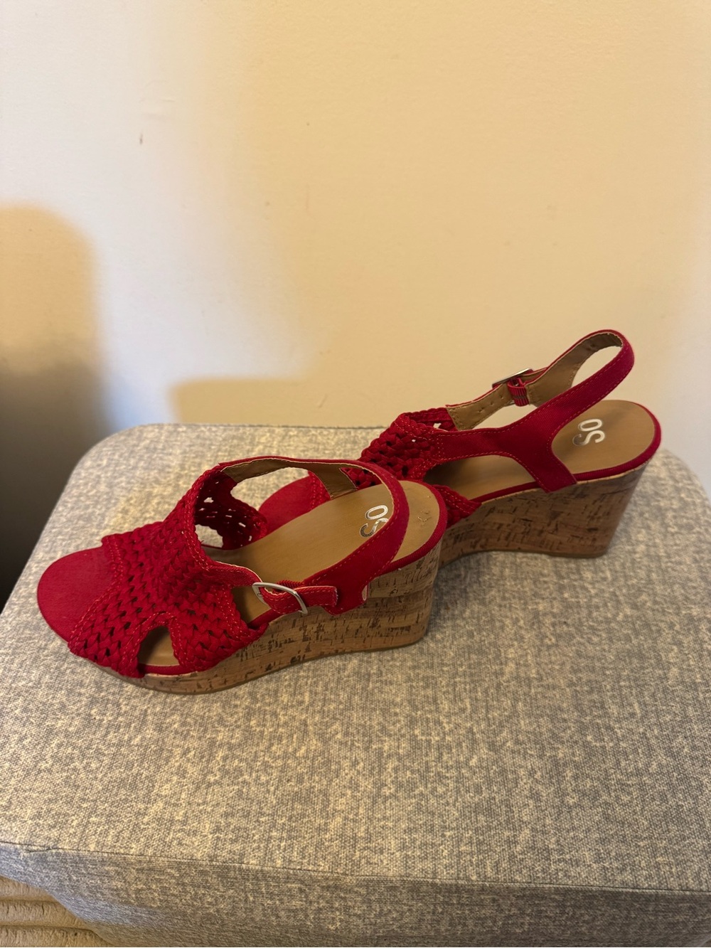 SO Red Woven Slingback Wedge Sandals - Picture 2 of 7